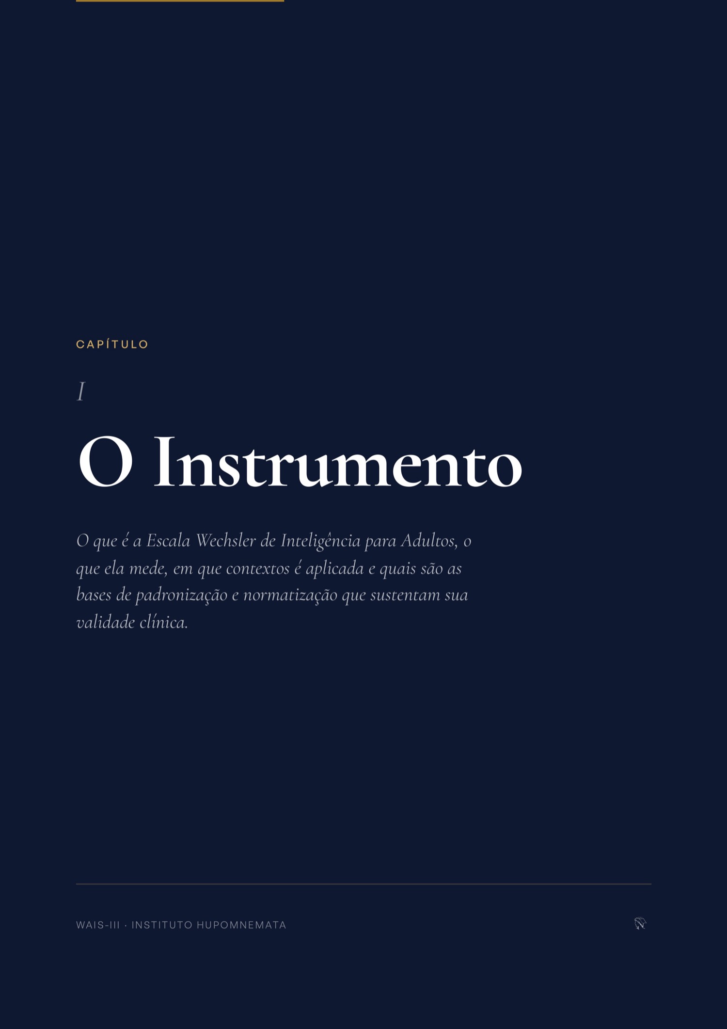 Abertura do Capítulo I da apostila WAIS-III, com ghost number, título e parágrafo conceitual sobre o instrumento